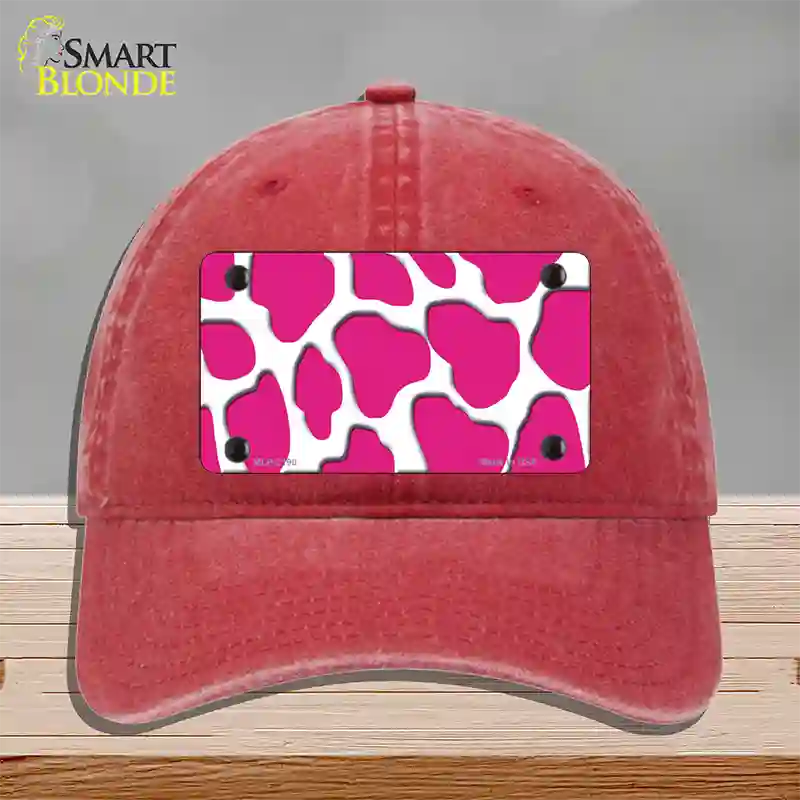 Pink White Giraffe Novelty License Plate Hat Unconstructed Cotton / Red