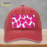 Pink White Giraffe Novelty License Plate Hat Unconstructed Cotton / Red