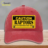 Caution Raptors Fan Novelty License Plate Hat Unconstructed Cotton / Red