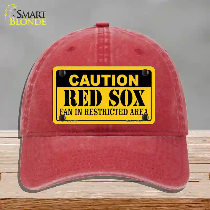 Caution Red Sox Fan Novelty License Plate Hat Unconstructed Cotton / Red