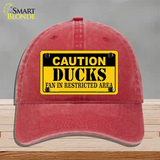 Caution Ducks Novelty License Plate Hat Unconstructed Cotton / Red