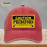 Caution Predators Novelty License Plate Hat Unconstructed Cotton / Red