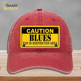 Caution Blues Novelty License Plate Hat Unconstructed Cotton / Red