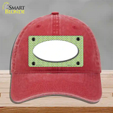 Lime Green White Chevon White Center Oval Novelty License Plate Hat Unconstructed Cotton / Red