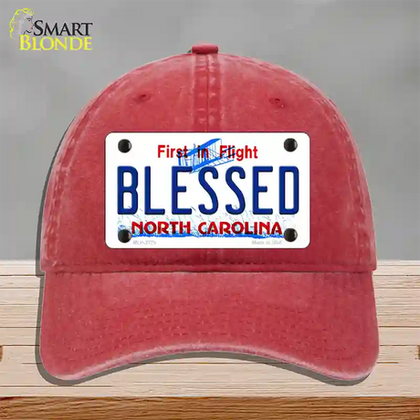 Blessed North Carolina Novelty License Plate Hat Unconstructed Cotton / Red