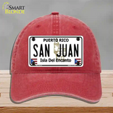 San Juan Puerto Rico Novelty License Plate Hat Unconstructed Cotton / Red