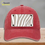 Tan White Zebra Novelty License Plate Hat Unconstructed Cotton / Red
