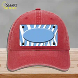 Light Blue White Zebra Light Blue Center Oval Novelty License Plate Hat Unconstructed Cotton / Red