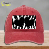 Black White Zebra Black Centered Hearts Novelty License Plate Hat Unconstructed Cotton / Red