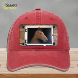 Horse In Barn Novelty License Plate Hat Unconstructed Cotton / Red