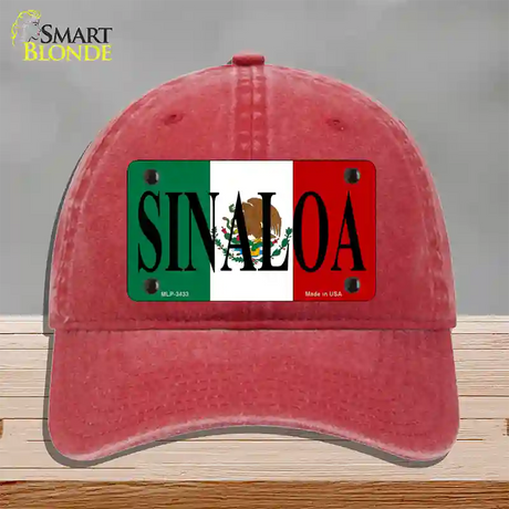 Sinaloa Novelty License Plate Hat Unconstructed Cotton / Red