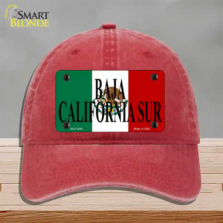 Baja California Sur Mexico Flag Novelty License Plate Hat Unconstructed Cotton / Red