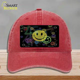 Smiley Novelty License Plate Hat Unconstructed Cotton / Red