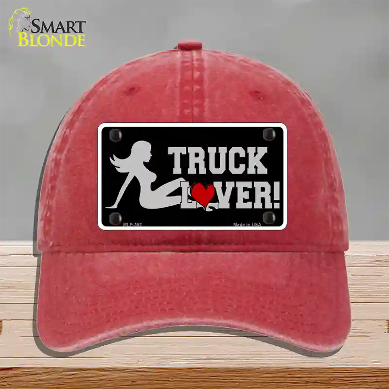 Truck Lover Girl Novelty License Plate Hat Unconstructed Cotton / Red