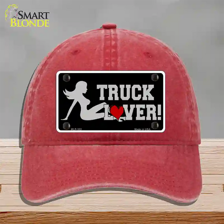 Truck Lover Girl Novelty License Plate Hat Unconstructed Cotton / Red