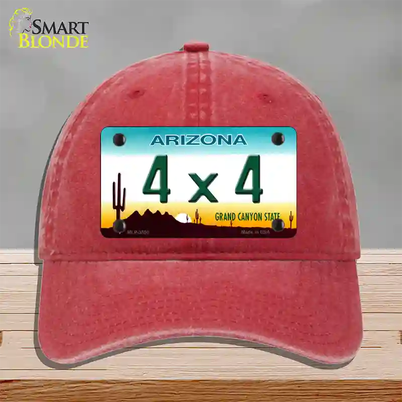 4X4 Arizona Novelty License Plate Hat Unconstructed Cotton / Red