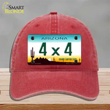 4X4 Arizona Novelty License Plate Hat Unconstructed Cotton / Red