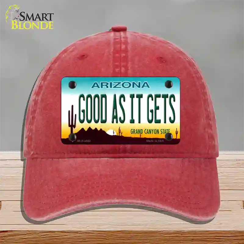 Good As It Gets Arizona Novelty License Plate Hat Unconstructed Cotton / Red