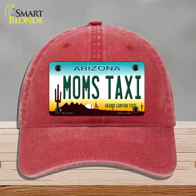 Moms Taxi Arizona Novelty License Plate Hat Unconstructed Cotton / Red
