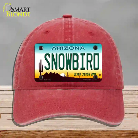 Snowbird Arizona Novelty License Plate Hat Unconstructed Cotton / Red