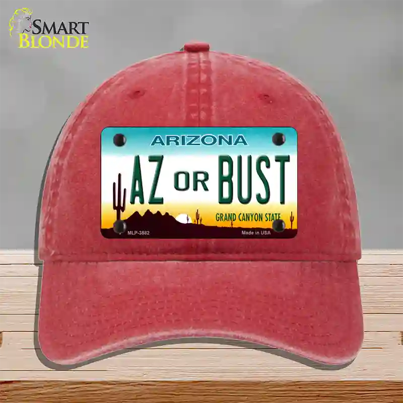 Arizona Az Or Bust Novelty License Plate Hat Unconstructed Cotton / Red