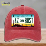 Arizona Az Or Bust Novelty License Plate Hat Unconstructed Cotton / Red