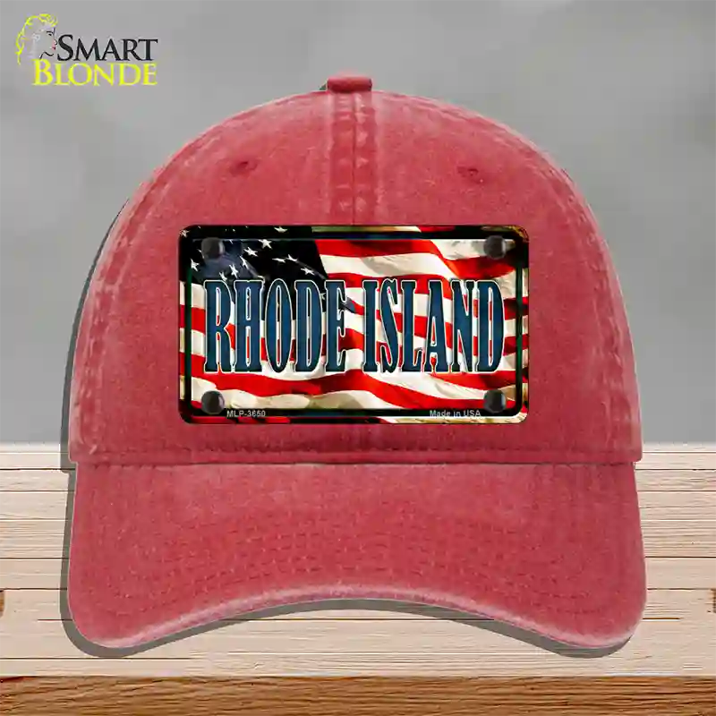 Rhode Island USA Novelty License Plate Hat Unconstructed Cotton / Red