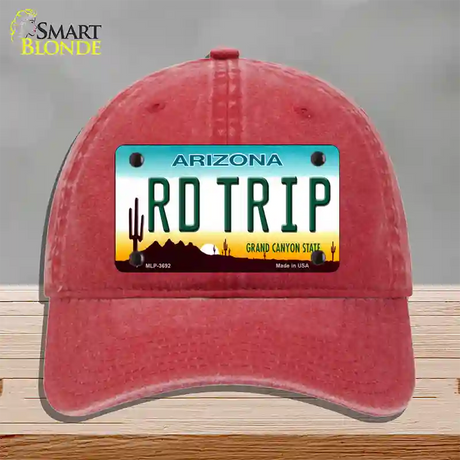 Rd Trip Arizona Novelty License Plate Hat Unconstructed Cotton / Red