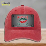 Kiss Me Im Italian Novelty License Plate Hat Unconstructed Cotton / Red