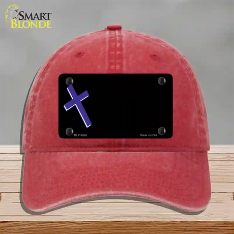 Purple Cross Offset Novelty License Plate Hat Unconstructed Cotton / Red