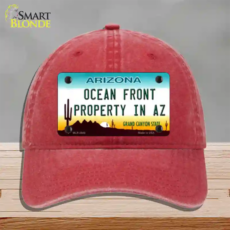 Ocean Front Property Novelty License Plate Hat Unconstructed Cotton / Red