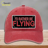 Rather Be Flying Novelty License Plate Hat Unconstructed Cotton Red
