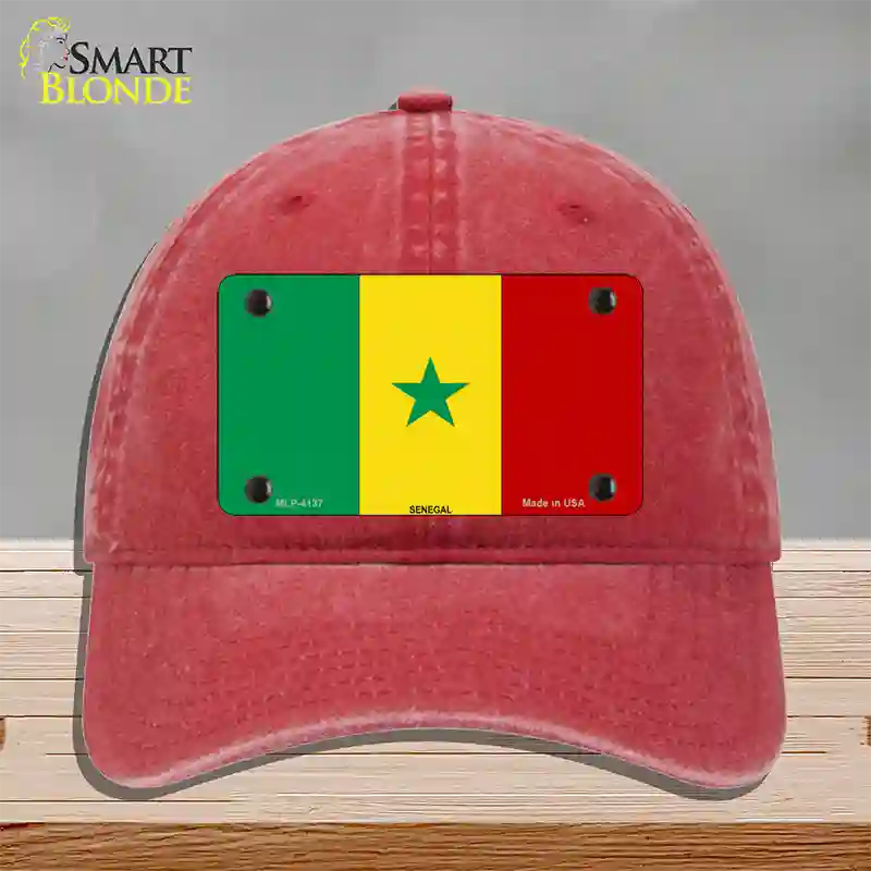 Senegal Flag Novelty License Plate Hat Unconstructed Cotton / Red