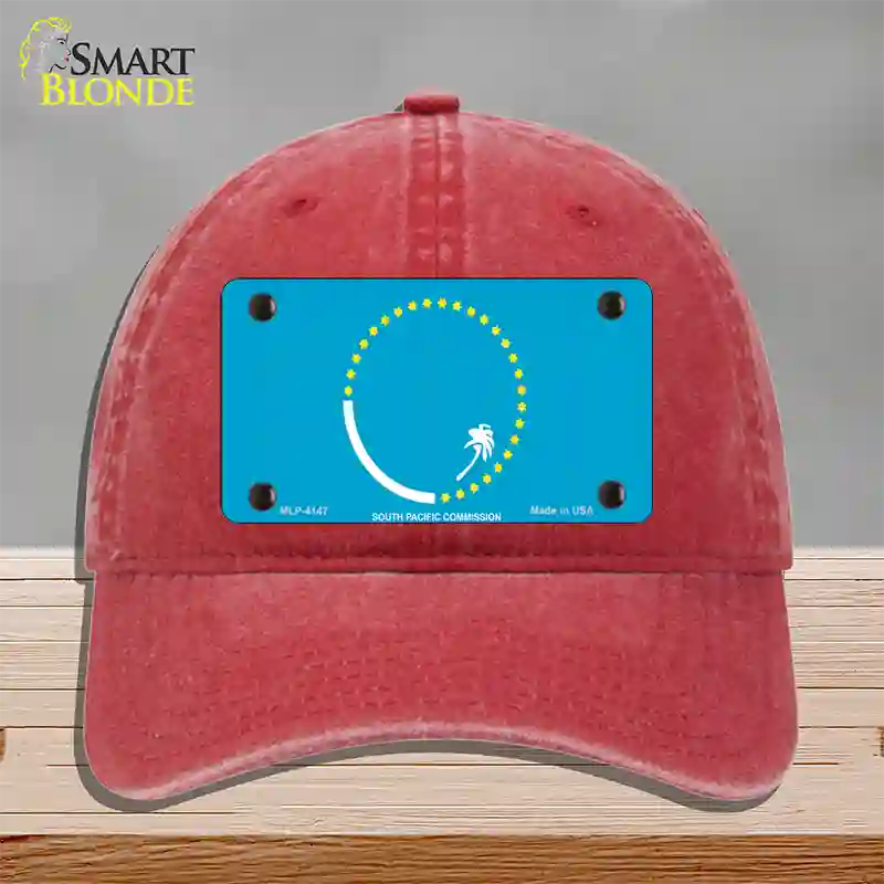 South Pacific Commission Flag Novelty License Plate Hat Unconstructed Cotton / Red