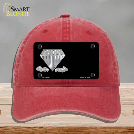 Diamonds Offset Novelty License Plate Hat Unconstructed Cotton / Red