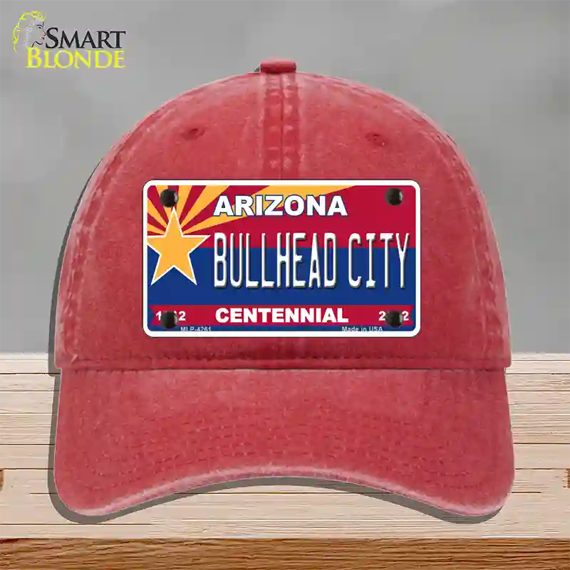 Arizona Centennial Bullhead City Novelty License Plate Hat Unconstructed Cotton / Red