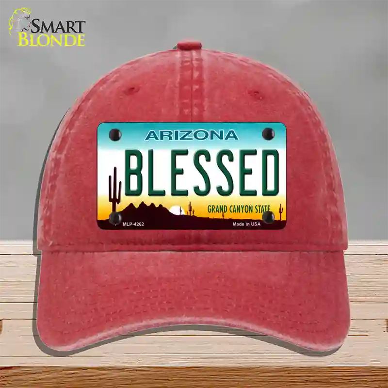 Blessed Arizona Novelty License Plate Hat Unconstructed Cotton / Red