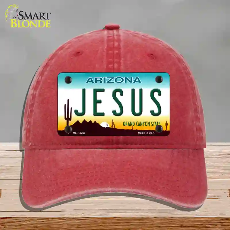 Jesus Arizona State Novelty License Plate Hat Unconstructed Cotton / Red