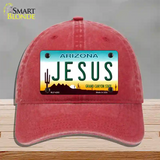 Jesus Arizona State Novelty License Plate Hat Unconstructed Cotton / Red