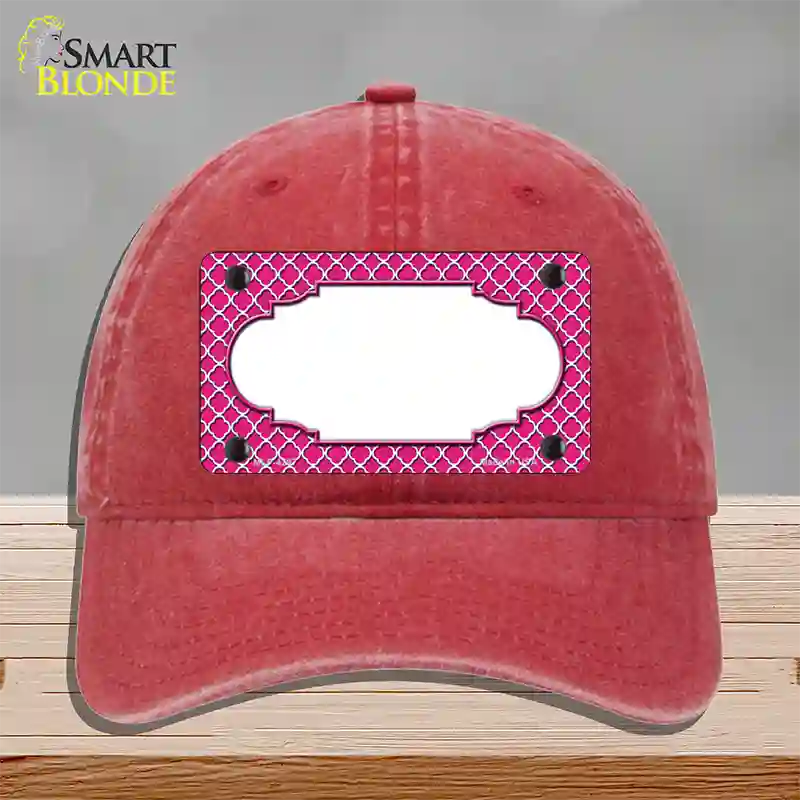 Pink White Quatrefoil Center Scallop Novelty License Plate Hat Unconstructed Cotton / Red