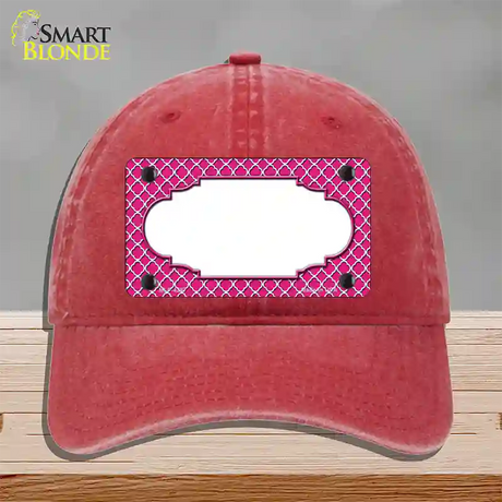 Pink White Quatrefoil Center Scallop Novelty License Plate Hat Unconstructed Cotton / Red
