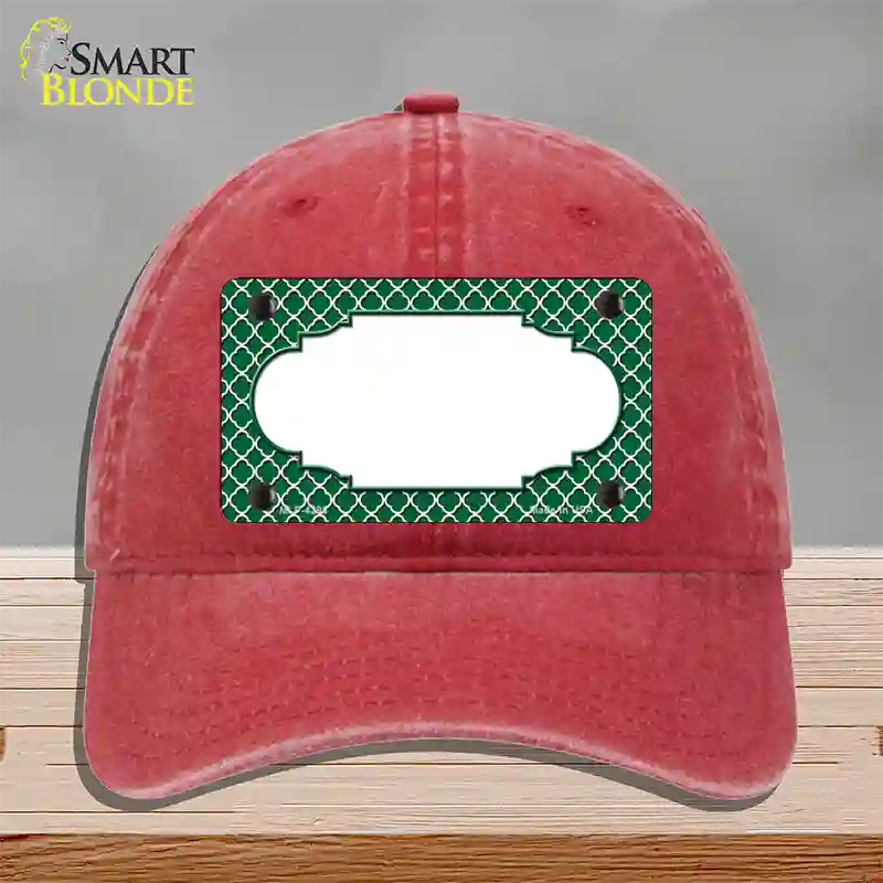 Green White Quatrefoil Center Scallop Novelty License Plate Hat Unconstructed Cotton / Red