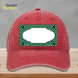Green White Quatrefoil Center Scallop Novelty License Plate Hat Unconstructed Cotton / Red