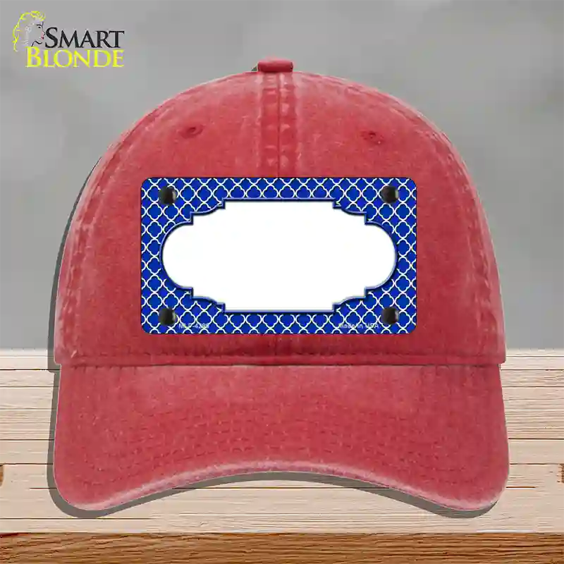 Blue White Quatrefoil Center Scallop Novelty License Plate Hat Unconstructed Cotton / Red