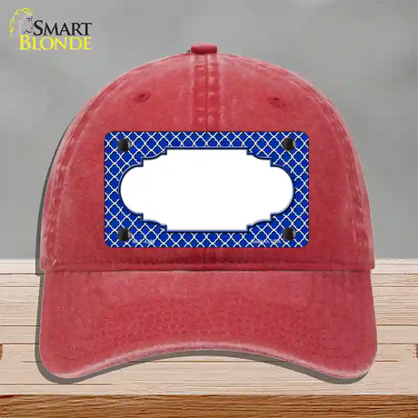 Blue White Quatrefoil Center Scallop Novelty License Plate Hat Unconstructed Cotton / Red