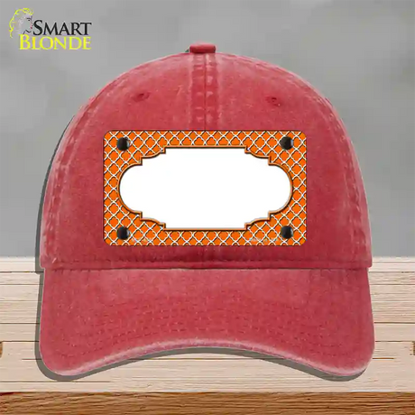 Orange White Quatrefoil Center Scallop Novelty License Plate Hat Unconstructed Cotton / Red
