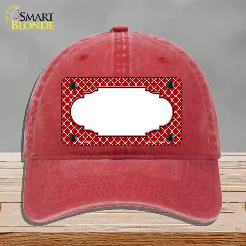 Red White Quatrefoil Center Scallop Novelty License Plate Hat Unconstructed Cotton / Red