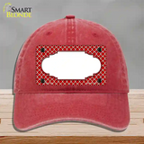Red White Quatrefoil Center Scallop Novelty License Plate Hat Unconstructed Cotton / Red
