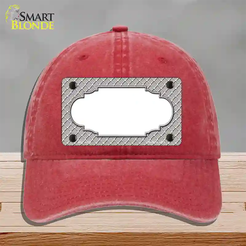 Grey White Quatrefoil Center Scallop Novelty License Plate Hat Unconstructed Cotton / Red