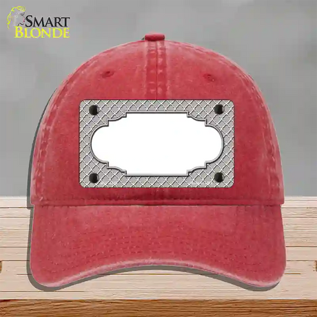 Grey White Quatrefoil Center Scallop Novelty License Plate Hat Unconstructed Cotton / Red